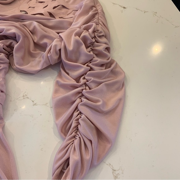 Vintage 60’s Ruched Sleeve Lilac/Pink Blouson Filigree Dress Woman’s Size Large. - Picture 10 of 15